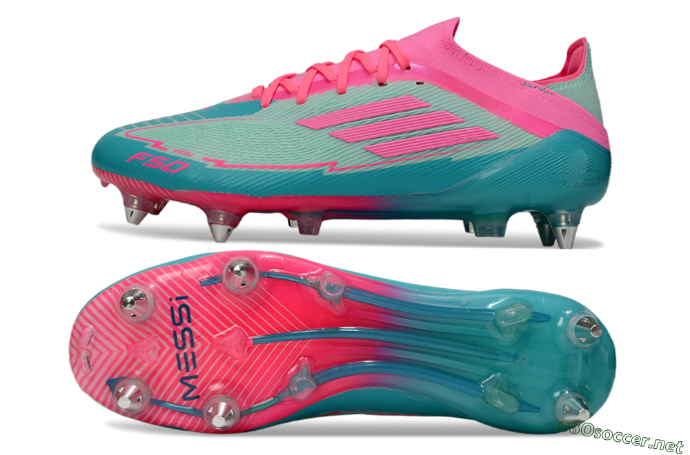 Men's Messi x Adidas F50 Elite SG Football Boots - Green/Pink 1