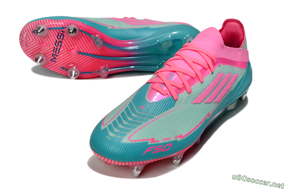 Men's Messi x Adidas F50 Elite SG Football Boots - Green/Pink 3