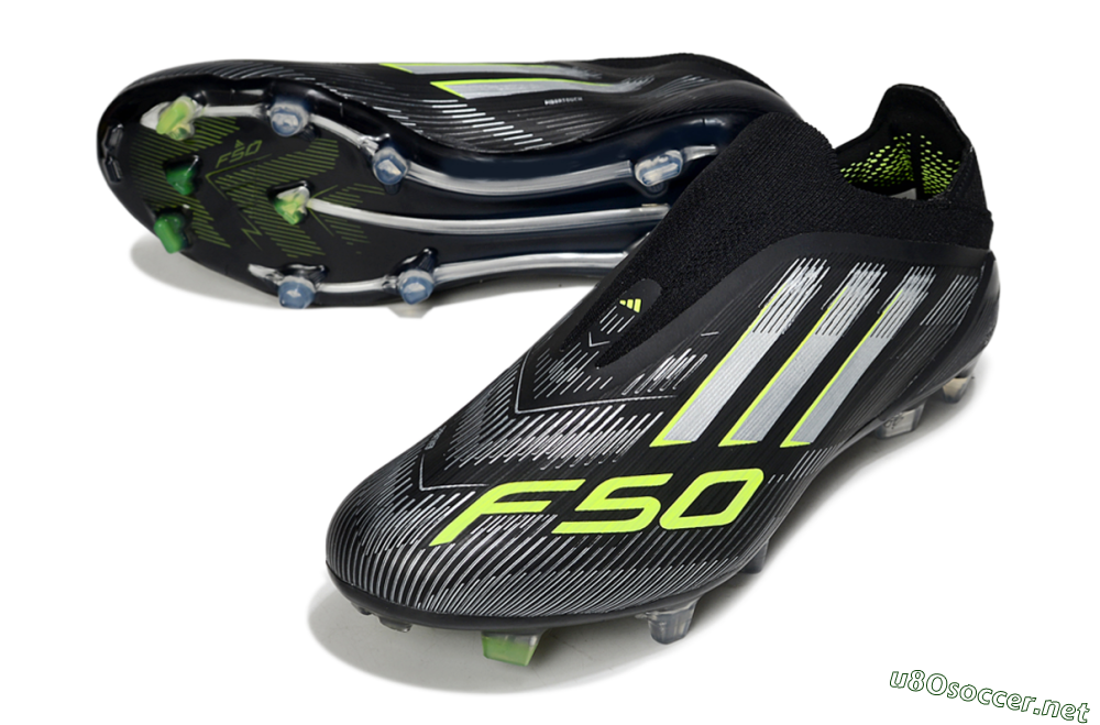 Men's Adidas F50 Elite Laceless FG Football Boots - Black/Silver/Yellow 3
