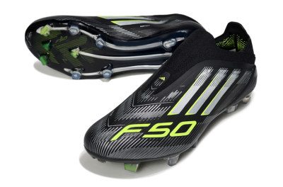 Men's Adidas F50 Elite Laceless FG Football Boots - Black/Silver/Yellow