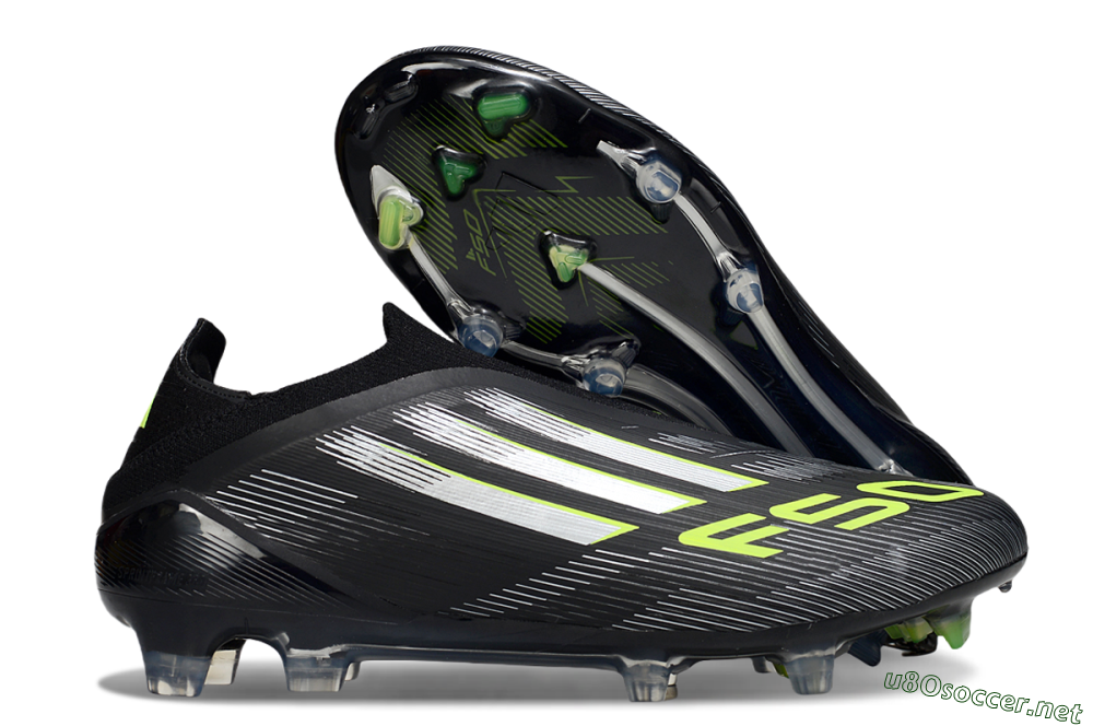 Men's Adidas F50 Elite Laceless FG Football Boots - Black/Silver/Yellow 2