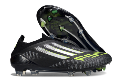 Men's Adidas F50 Elite Laceless FG Football Boots - Black/Silver/Yellow