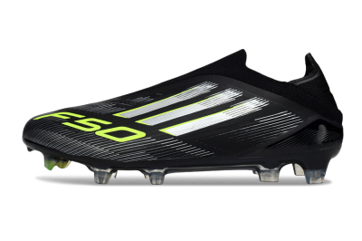 Men's Adidas F50 Elite Laceless FG Football Boots - Black/Silver/Yellow