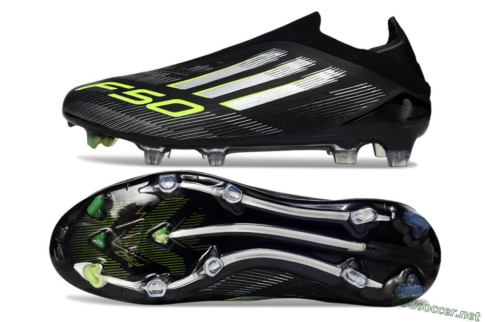 Men's Adidas F50 Elite Laceless FG Football Boots - Black/Silver/Yellow 1