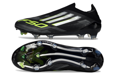Men's Adidas F50 Elite Laceless FG Football Boots - Black/Silver/Yellow