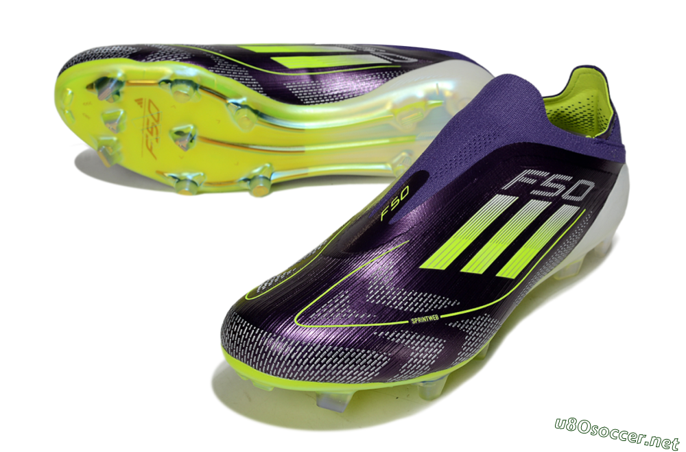 Men's Adidas F50+ Elite Laceless FG Football Boots - Purple/Yellow/White 3