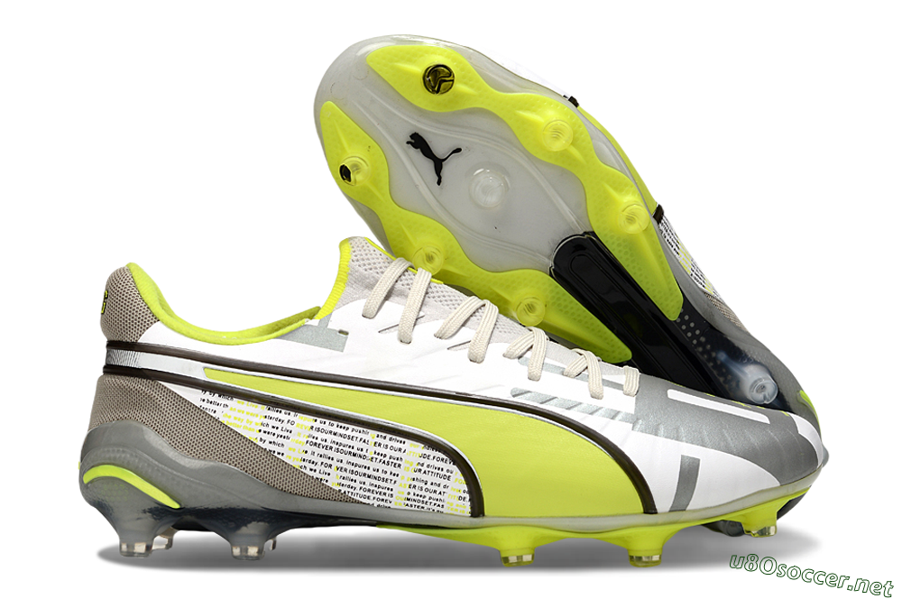Men's Puma King Ultimate AG Football Boots - White/Silver/Yellow 2