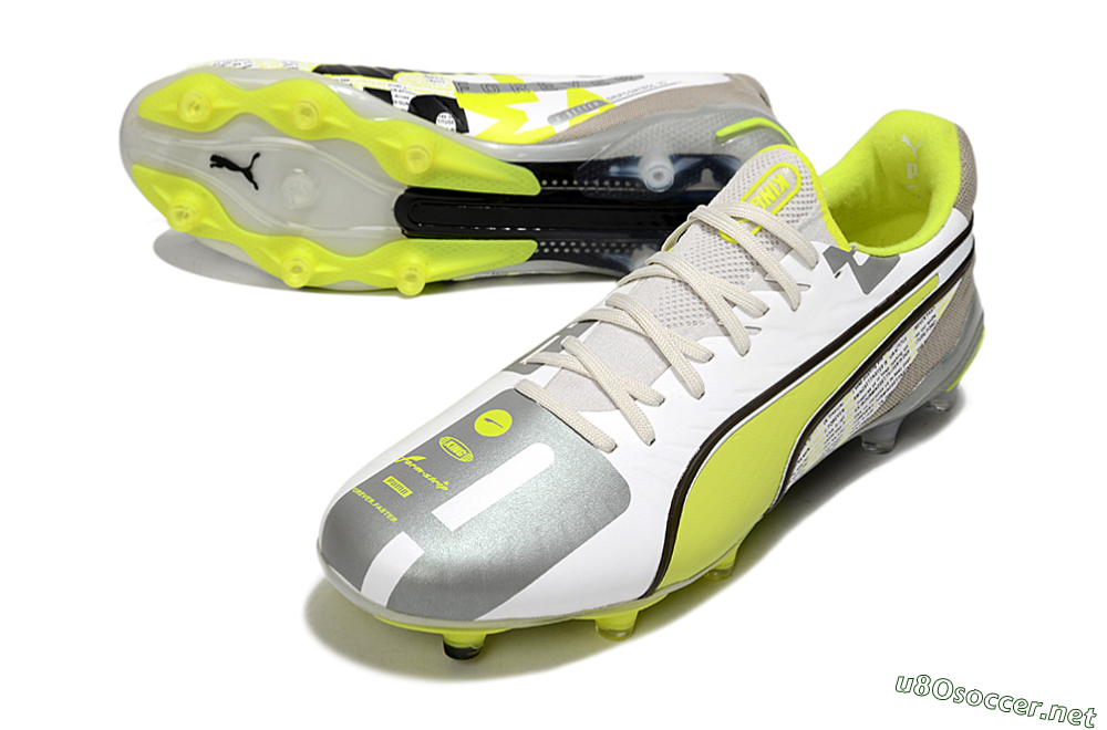Men's Puma King Ultimate AG Football Boots - White/Silver/Yellow 3