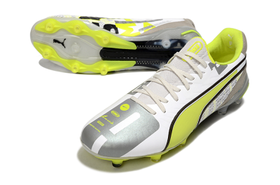 Men's Puma King Ultimate AG Football Boots - White/Silver/Yellow