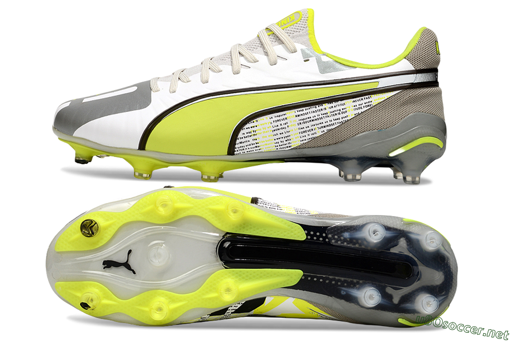 Men's Puma King Ultimate AG Football Boots - White/Silver/Yellow 1