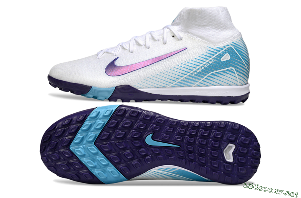 Unisex Nike Air Zoom Mercurial Superfly 10 Elite TF Football Shoes - White/Purple/Blue 1