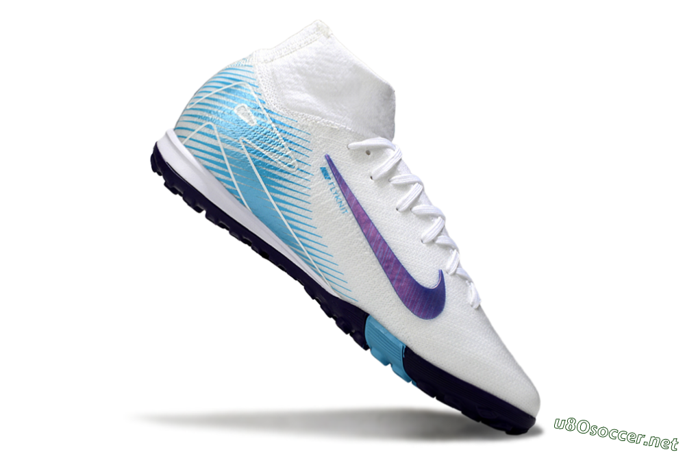 Unisex Nike Air Zoom Mercurial Superfly 10 Elite TF Football Shoes - White/Purple/Blue 4