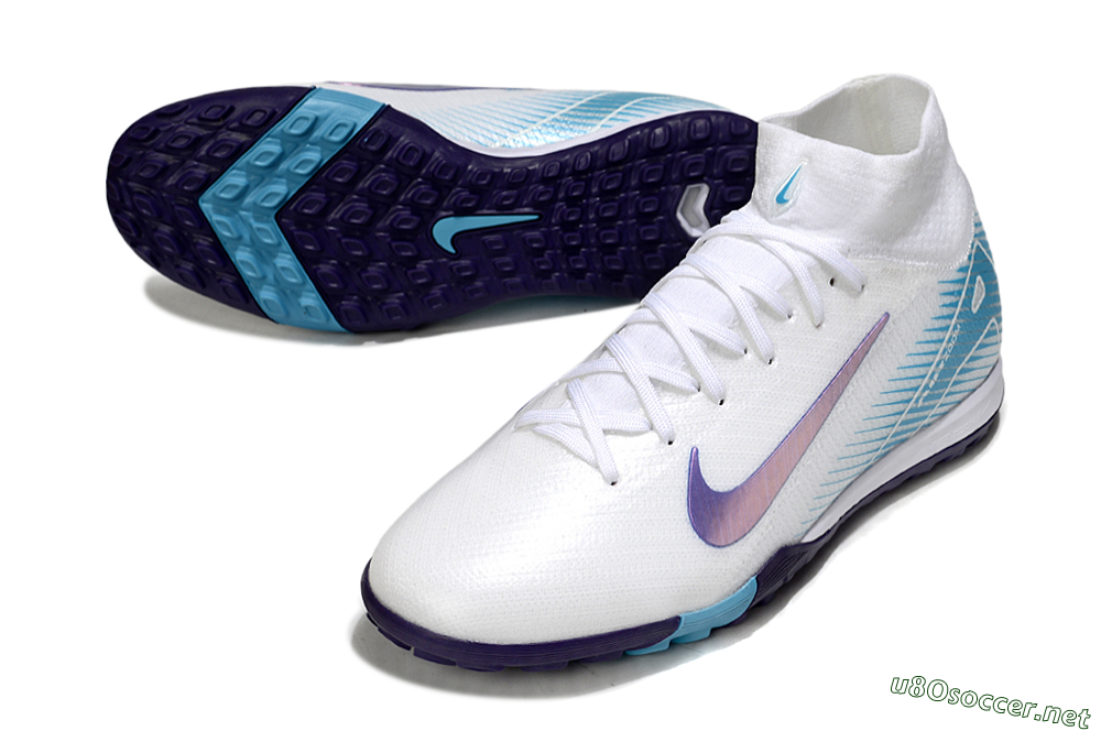 Unisex Nike Air Zoom Mercurial Superfly 10 Elite TF Football Shoes - White/Purple/Blue 3