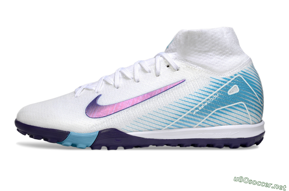 Unisex Nike Air Zoom Mercurial Superfly 10 Elite TF Football Shoes - White/Purple/Blue 0