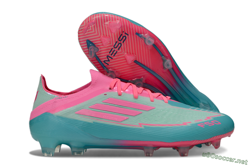 Men's Messi x Adidas F50 Elite FG Football Boots - Jade/Pink/Blue 2