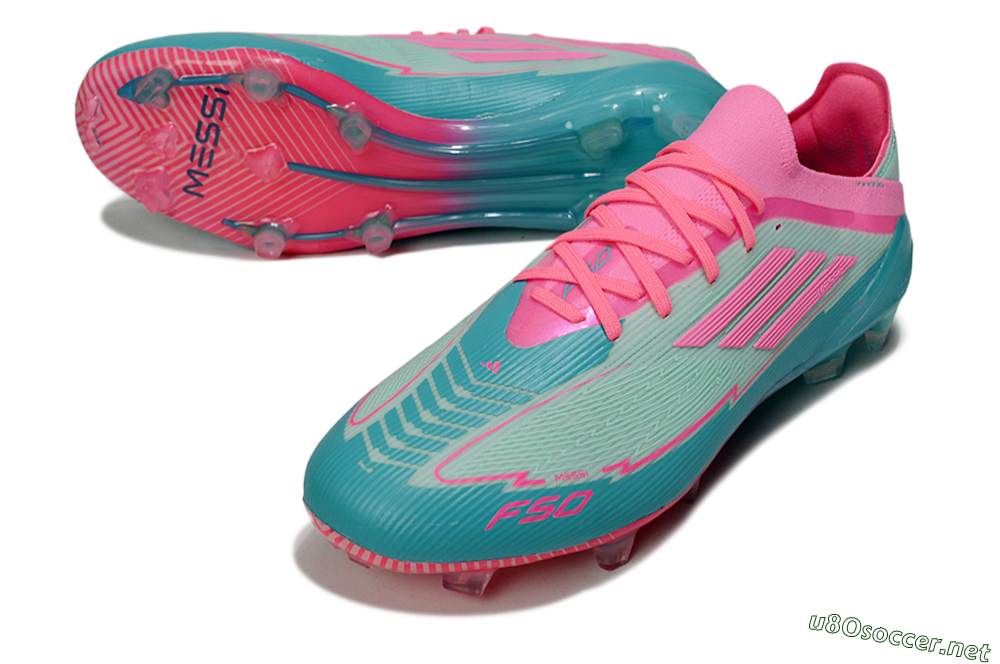 Men's Messi x Adidas F50 Elite FG Football Boots - Jade/Pink/Blue 3