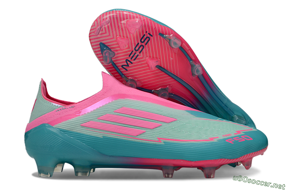 Men's Messi x Adidas F50 Elite Laceless FG Football Boots - Jade/Pink/Blue 2