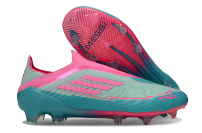 Men's Messi x Adidas F50 Elite Laceless FG Football Boots - Jade/Pink/Blue