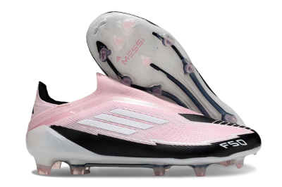 Men's Messi x Adidas F50 Elite Laceless FG Football Boots - Pink/Black/Whtie