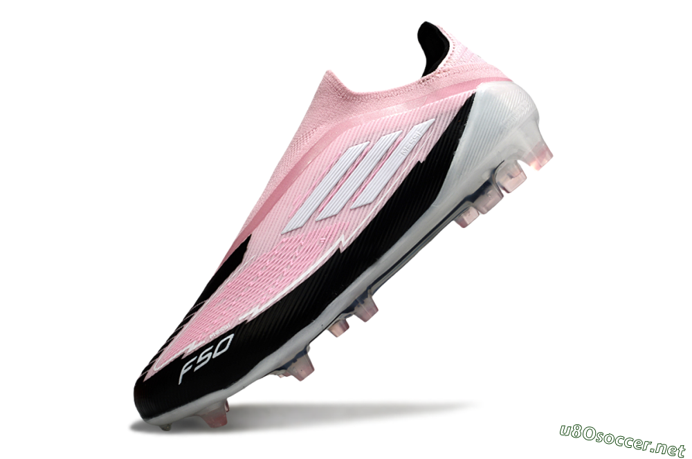 Men's Messi x Adidas F50 Elite Laceless FG Football Boots - Pink/Black/Whtie 5
