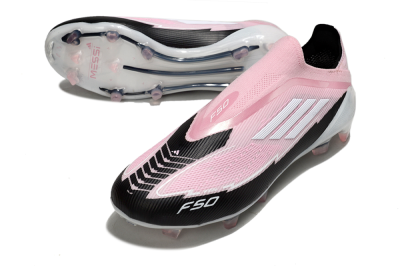 Men's Messi x Adidas F50 Elite Laceless FG Football Boots - Pink/Black/Whtie