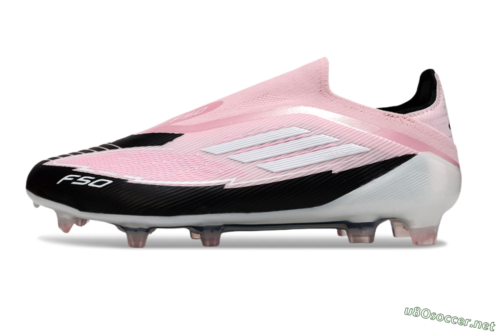 Men's Messi x Adidas F50 Elite Laceless FG Football Boots - Pink/Black/Whtie 0