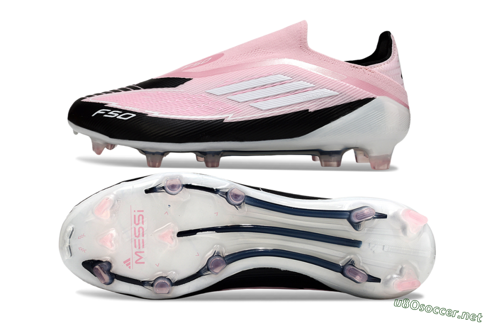 Men's Messi x Adidas F50 Elite Laceless FG Football Boots - Pink/Black/Whtie 1