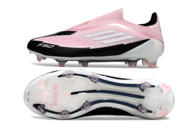 Men's Messi x Adidas F50 Elite Laceless FG Football Boots - Pink/Black/Whtie