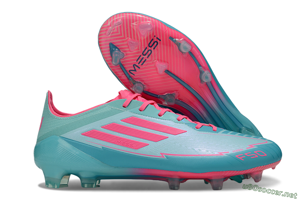 Men's Messi x Adidas F50 Elite FG Football Boots - Jade/Pink/Blue 2