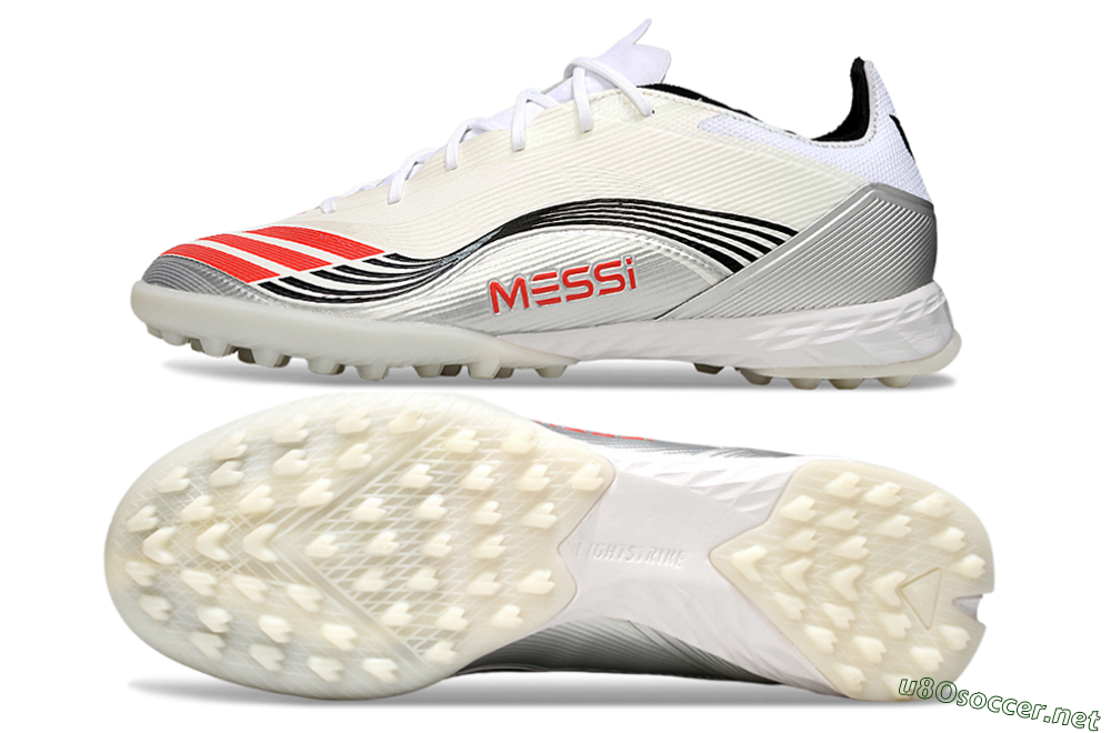 Unisex Messi x Adidas F50 Pro TF Football Shoes - Silver/Red/Black 1