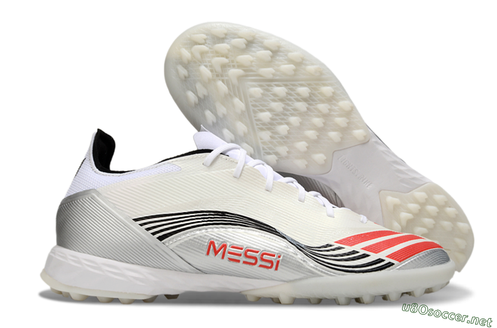 Unisex Messi x Adidas F50 Pro TF Football Shoes - Silver/Red/Black 2