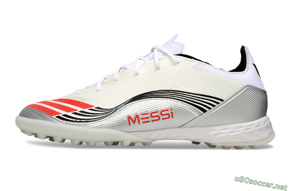 Unisex Messi x Adidas F50 Pro TF Football Shoes - Silver/Red/Black 0