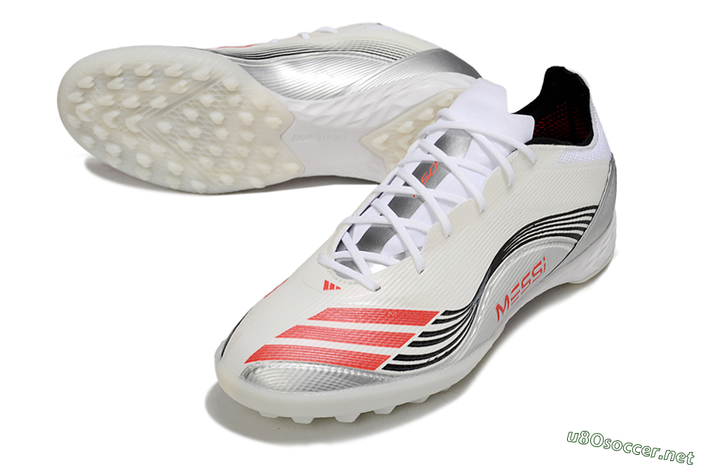 Unisex Messi x Adidas F50 Pro TF Football Shoes - Silver/Red/Black 3