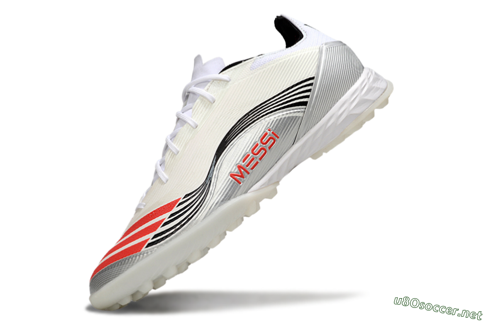 Unisex Messi x Adidas F50 Pro TF Football Shoes - Silver/Red/Black 5