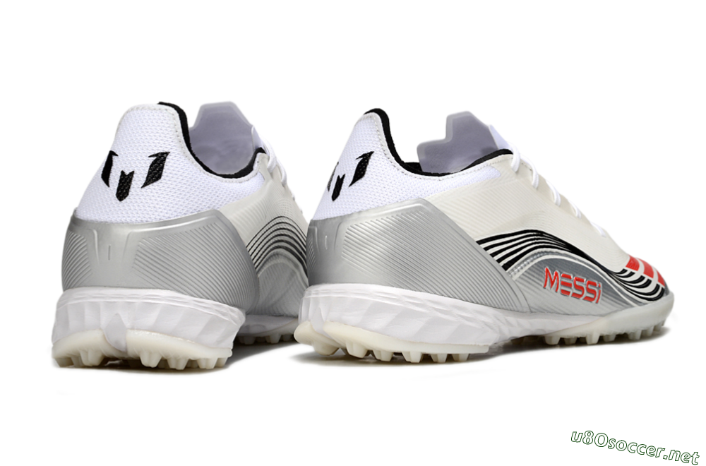 Unisex Messi x Adidas F50 Pro TF Football Shoes - Silver/Red/Black 6