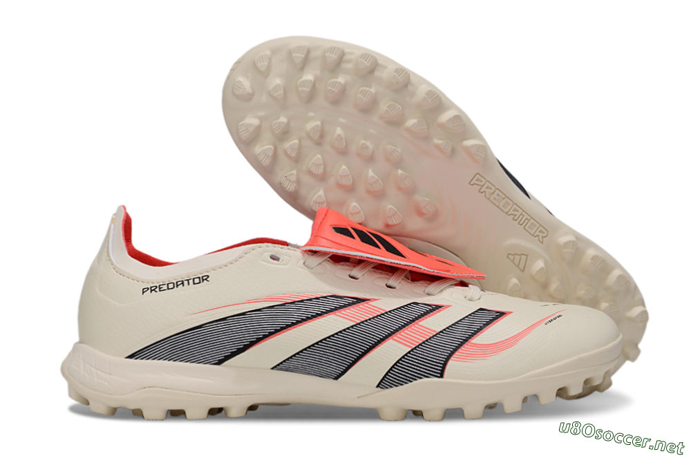 Unisex Adidas Predator Elite Foldover Tongue TF Football Shoes - Beige/Black/Red 2