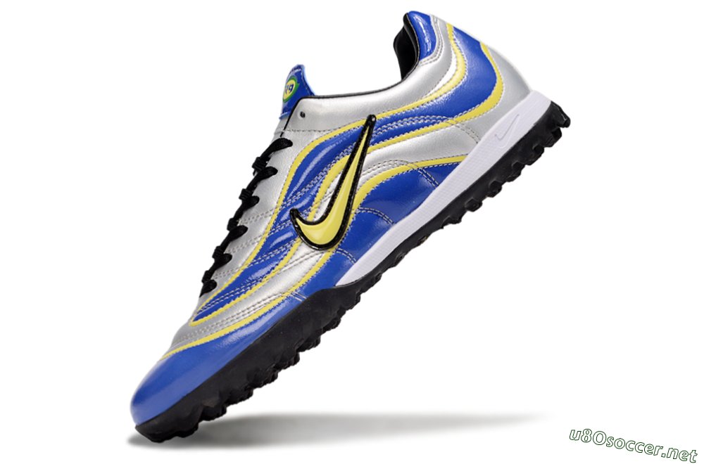 Men's Nike Mercurial R9 TF Football Shoes - Silver/Blue/Yellow 5
