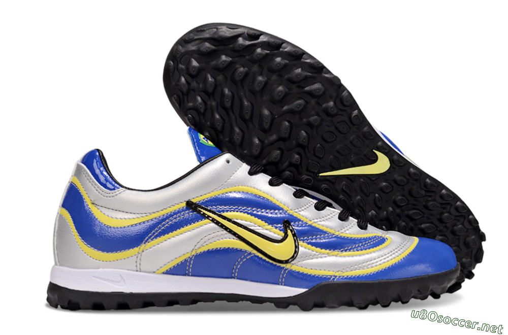 Men's Nike Mercurial R9 TF Football Shoes - Silver/Blue/Yellow 2