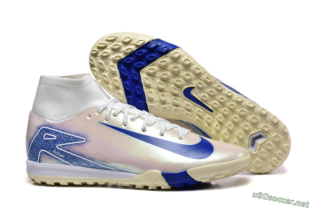 Men's Nike Air Zoom Mercurial Superfly 10 Elite TF Football Shoes - Beige/White/Blue 2