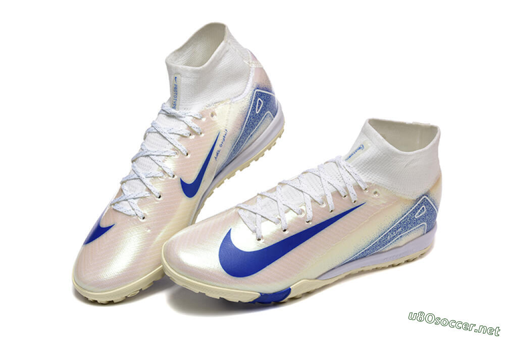 Men's Nike Air Zoom Mercurial Superfly 10 Elite TF Football Shoes - Beige/White/Blue 6
