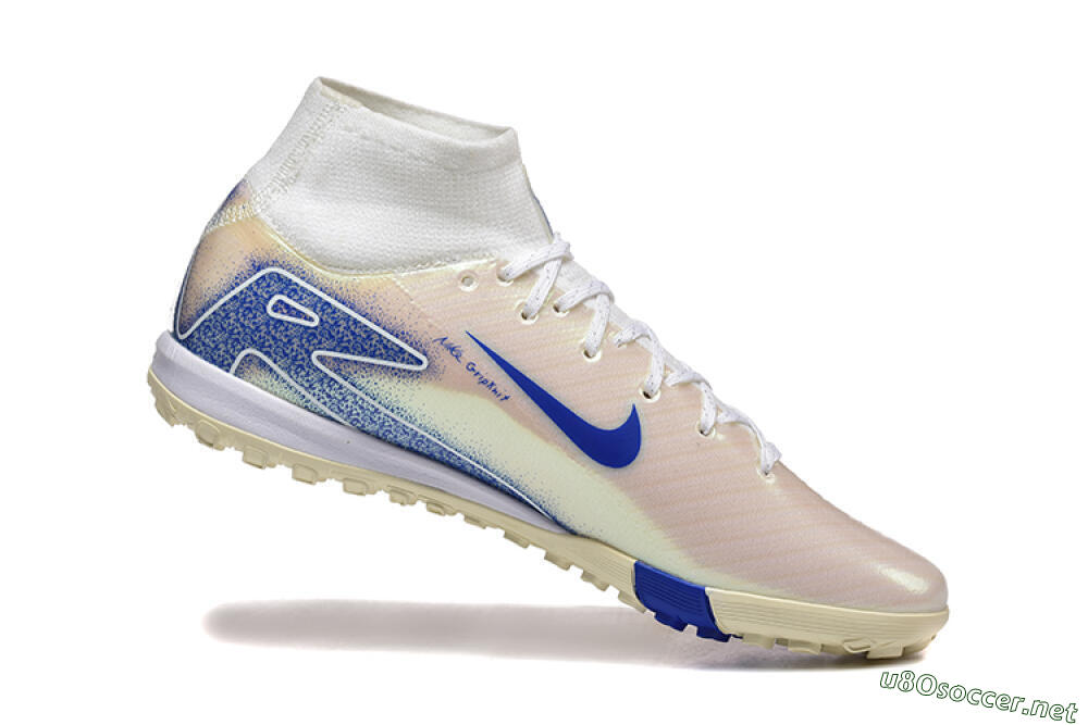 Men's Nike Air Zoom Mercurial Superfly 10 Elite TF Football Shoes - Beige/White/Blue 7