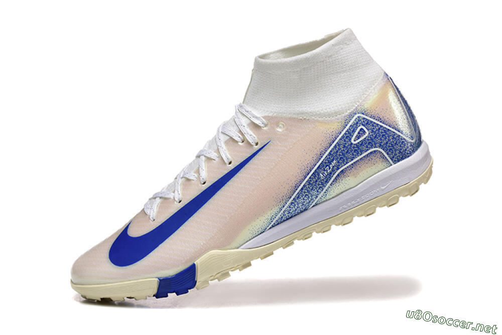 Men's Nike Air Zoom Mercurial Superfly 10 Elite TF Football Shoes - Beige/White/Blue 8