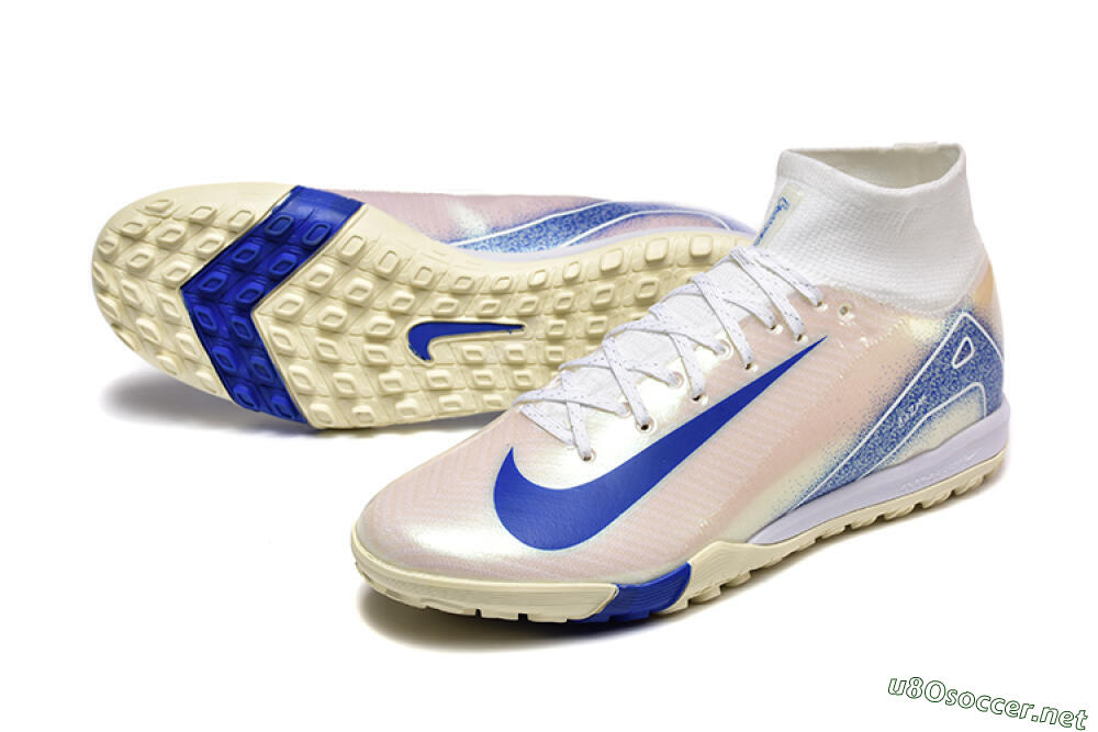 Men's Nike Air Zoom Mercurial Superfly 10 Elite TF Football Shoes - Beige/White/Blue 3