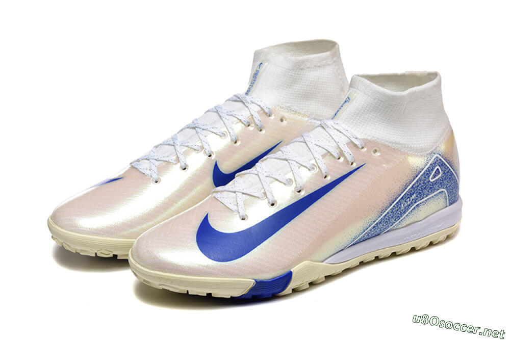 Men's Nike Air Zoom Mercurial Superfly 10 Elite TF Football Shoes - Beige/White/Blue 5