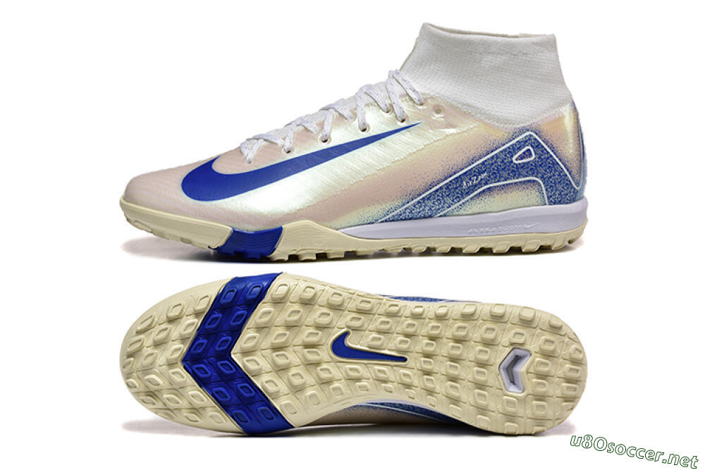 Men's Nike Air Zoom Mercurial Superfly 10 Elite TF Football Shoes - Beige/White/Blue 1