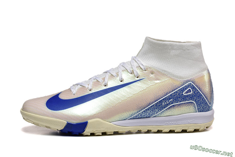 Men's Nike Air Zoom Mercurial Superfly 10 Elite TF Football Shoes - Beige/White/Blue 0