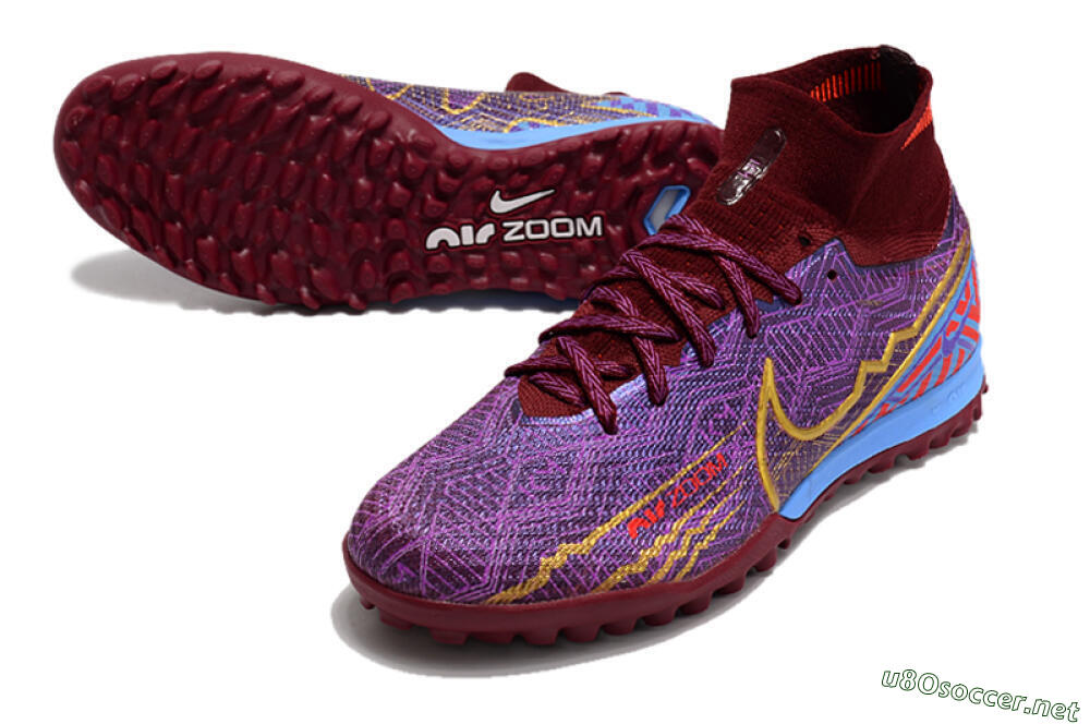 Unisex Nike Air Zoom Mercurial Superfly 9 Elite TF Football Shoes - Purple/Black/Gold 3
