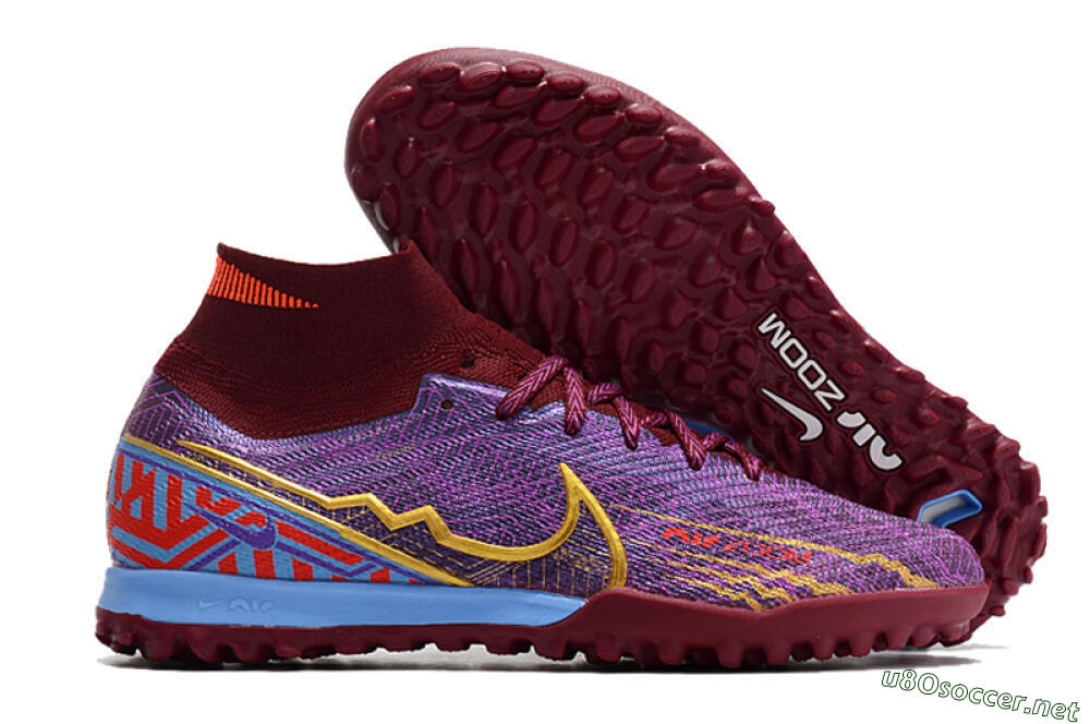 Unisex Nike Air Zoom Mercurial Superfly 9 Elite TF Football Shoes - Purple/Black/Gold 2