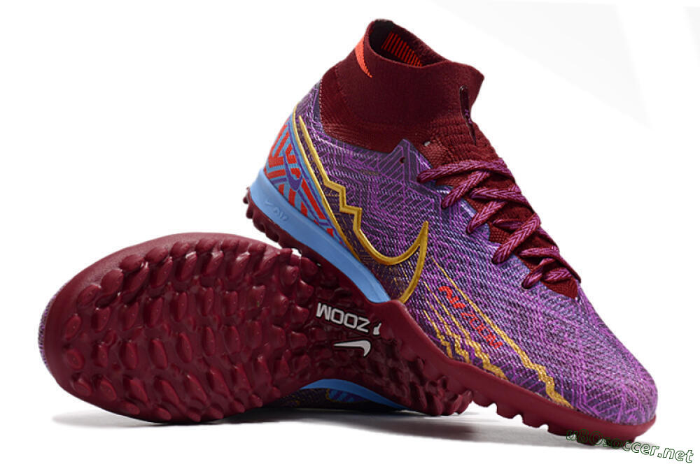 Unisex Nike Air Zoom Mercurial Superfly 9 Elite TF Football Shoes - Purple/Black/Gold 1