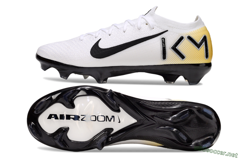 Unisex KM x Nike Air Zoom Mercurial Vapor 16 Elite FG Football Boots - White/Black/Yellow 1